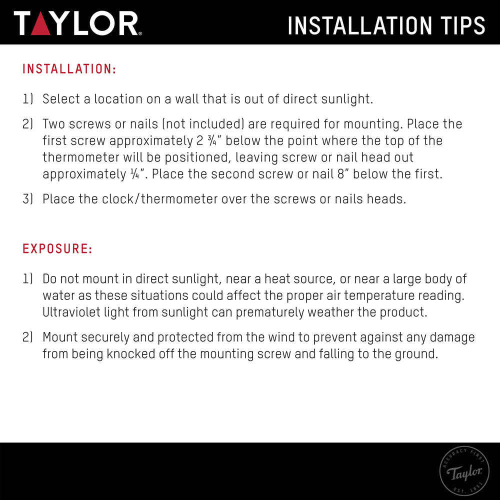 Packaging of Taylor 14 Inch Outdoor Clock with Thermometer