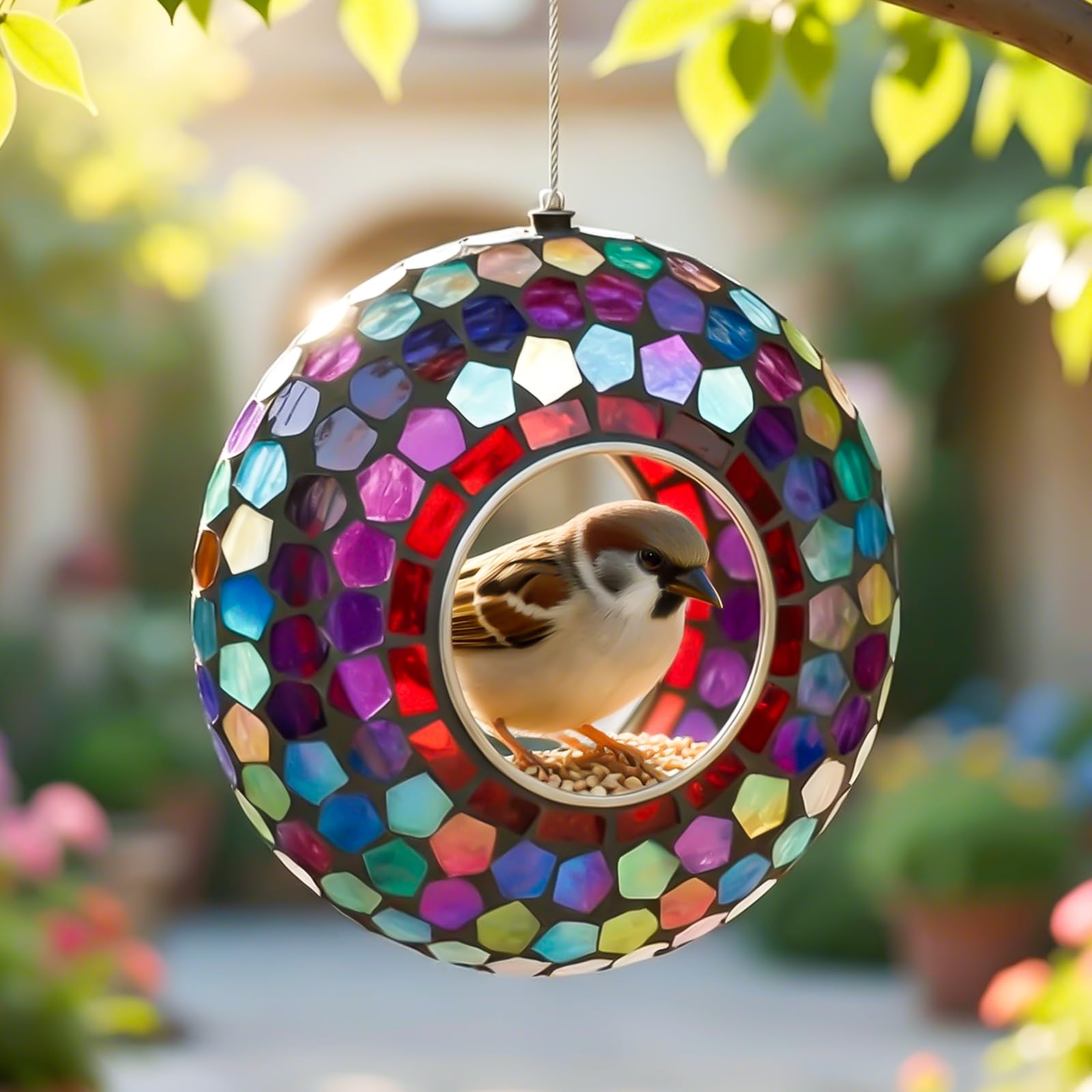 Packaging of Tegarbed 6 Inch Mosaic Glass Bird Feeder