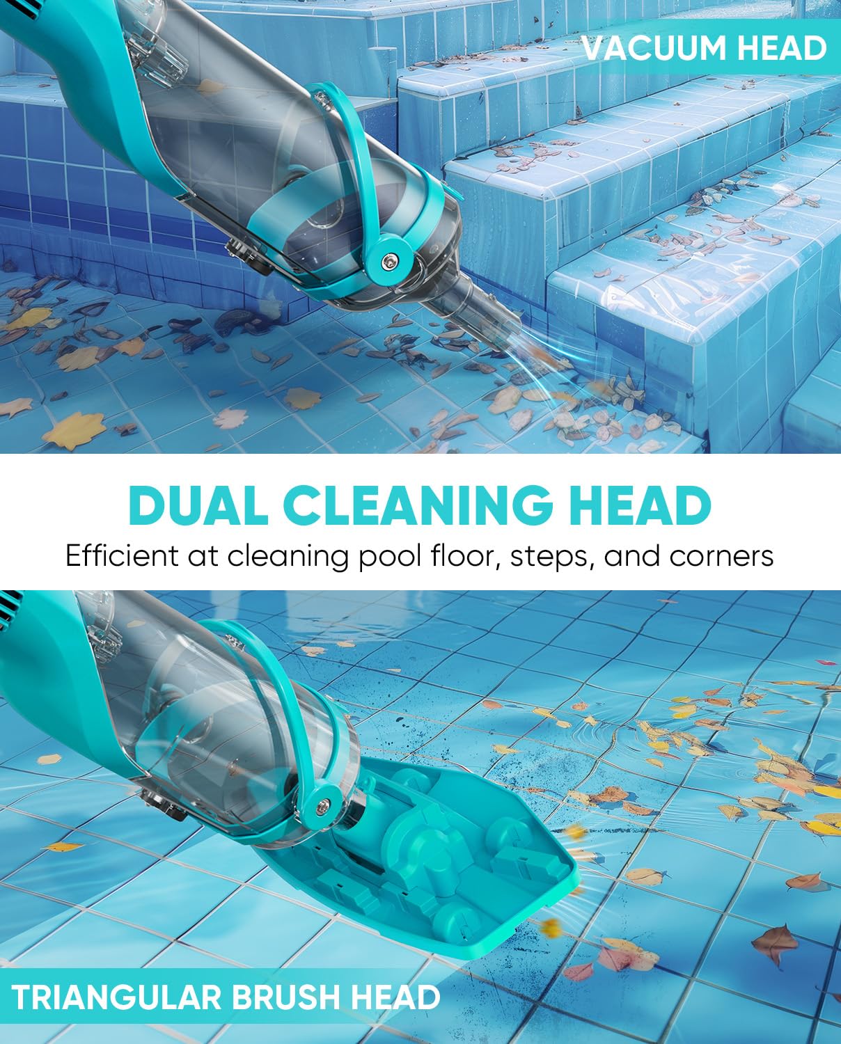 Packaging of Teguy Cordless Pool Vacuum with safety instructions