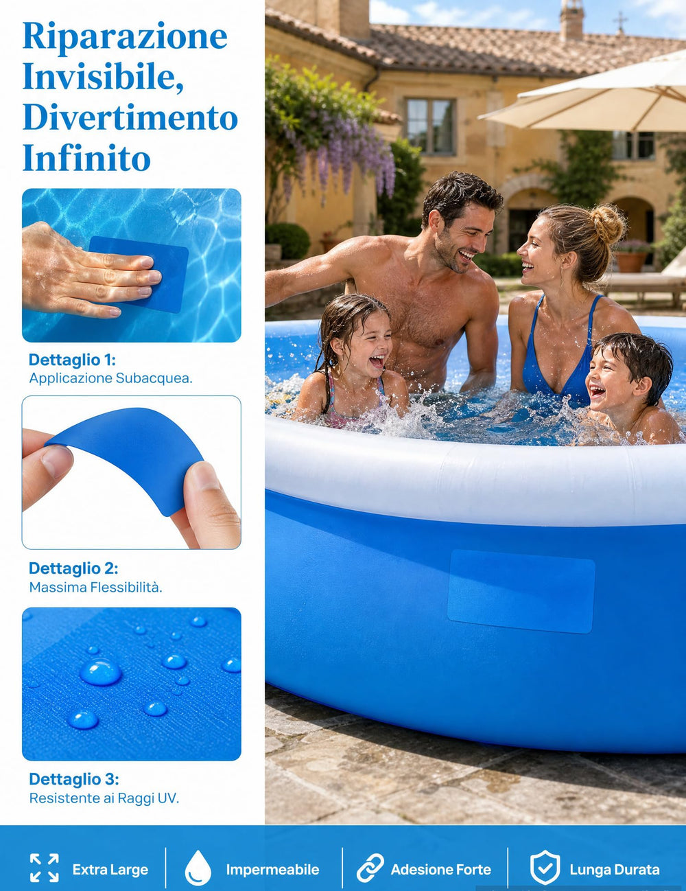 Packaging of the 4ft x 2.8ft vinyl pool liner repair patch