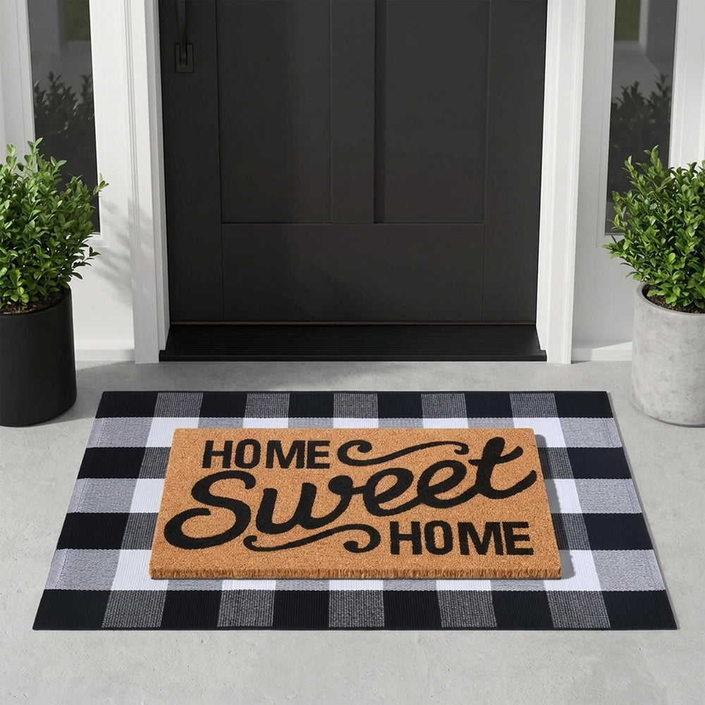 Packaging of the Homydecor doormat set showing dimensions