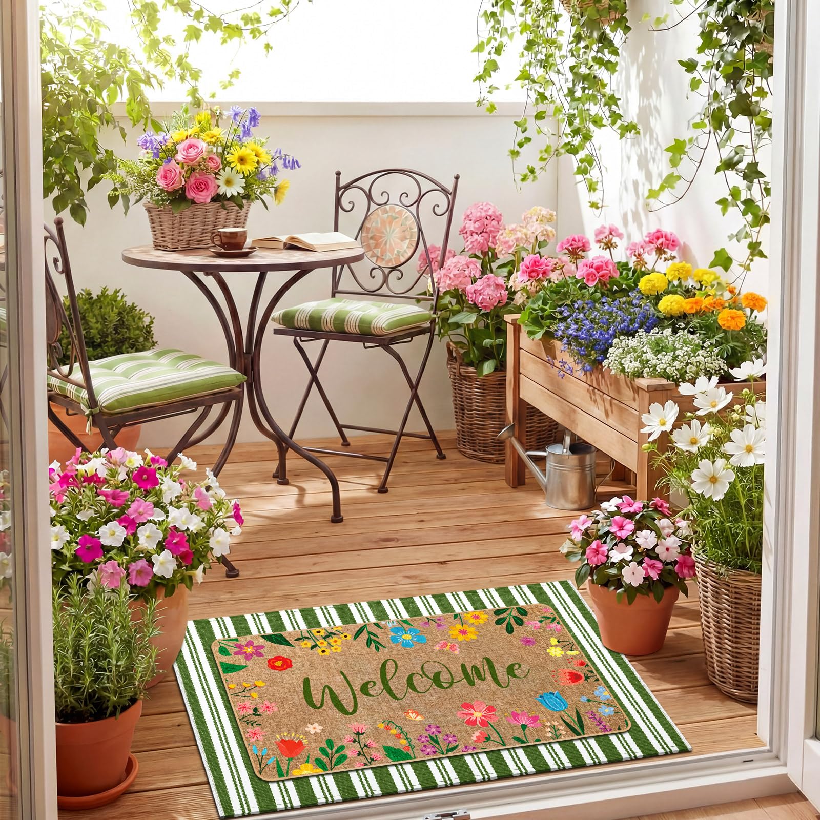 Packaging of the Tinideya Floral Layered Door Mat set