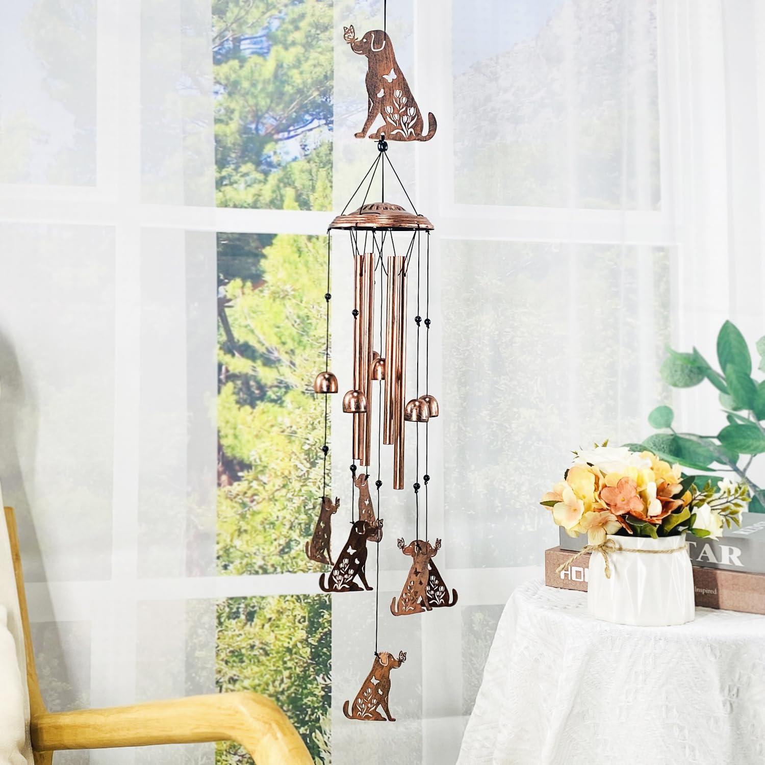 Packaging of TIGGSY Dog Wind Chimes with product details