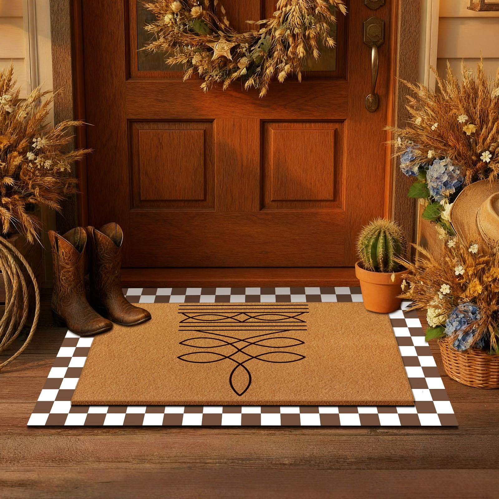 Packaging of Tinideya Layered Doormat Set for porch decor