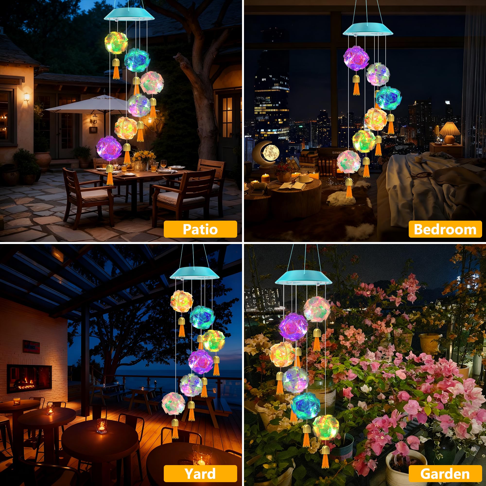 Packaging of Toodour Solar Wind Chime with product details