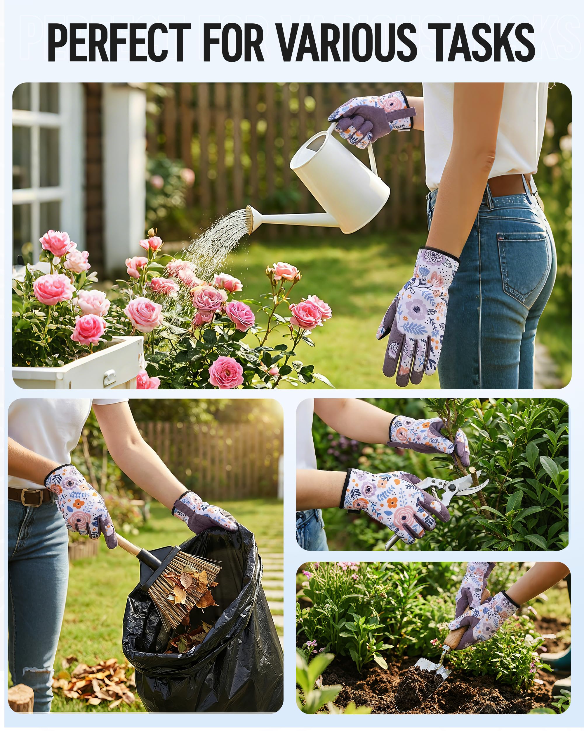 Packaging of WORKPRO Floral Garden Gloves, large size