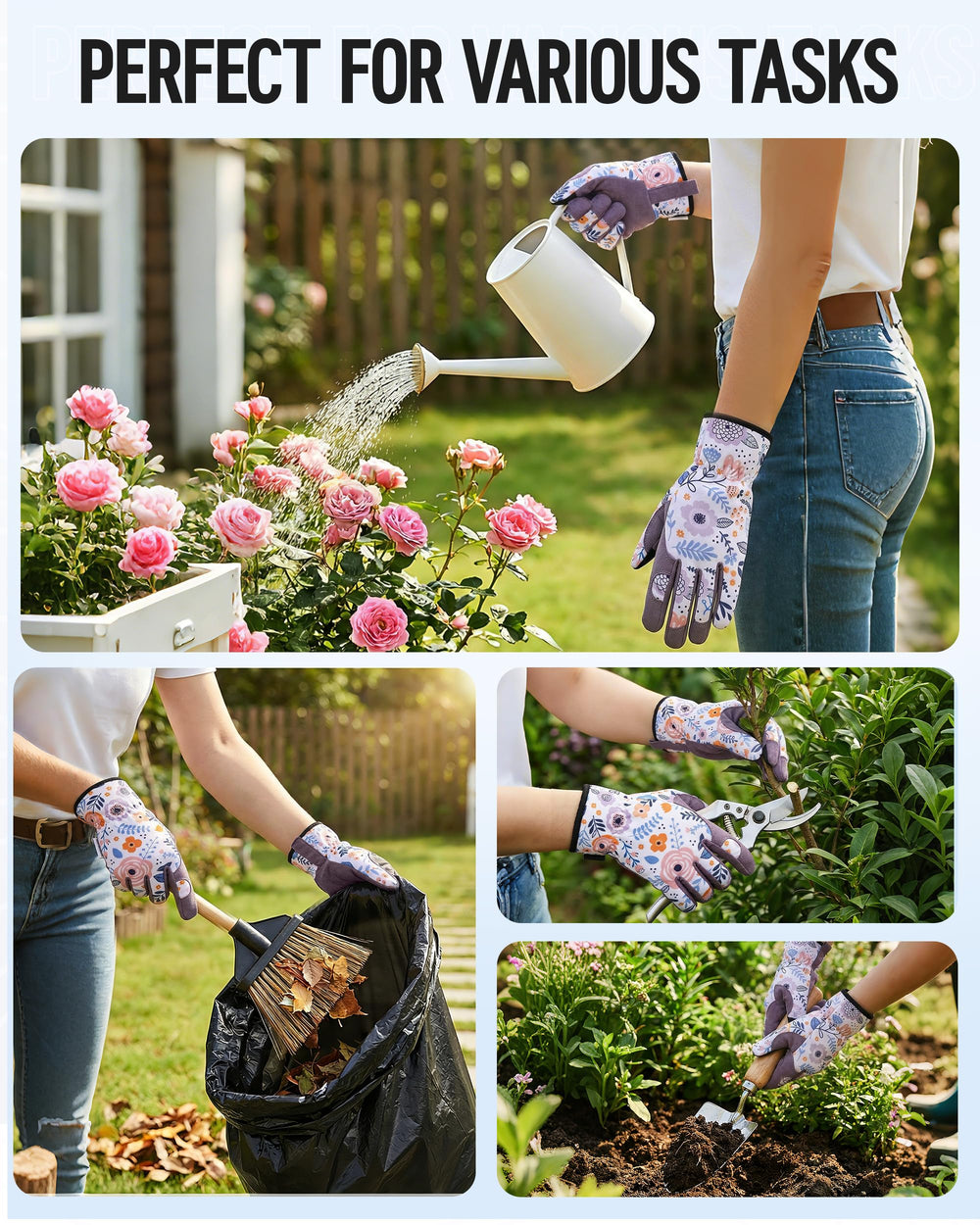 Packaging of WORKPRO Floral Garden Gloves, large size