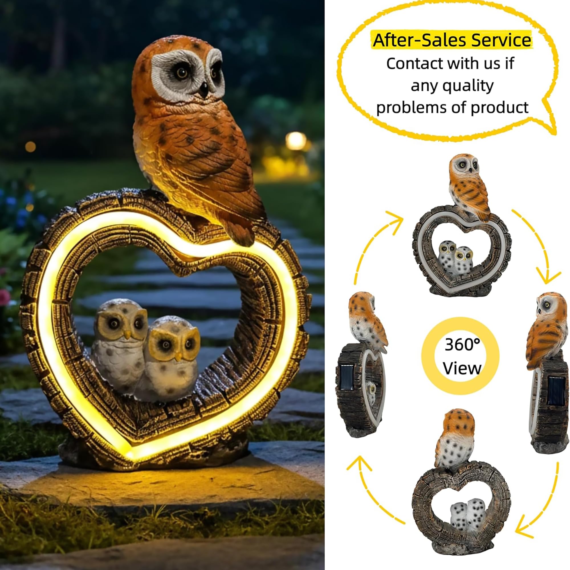 Packaging of xxoasis Solar Garden Owl Statue with battery included