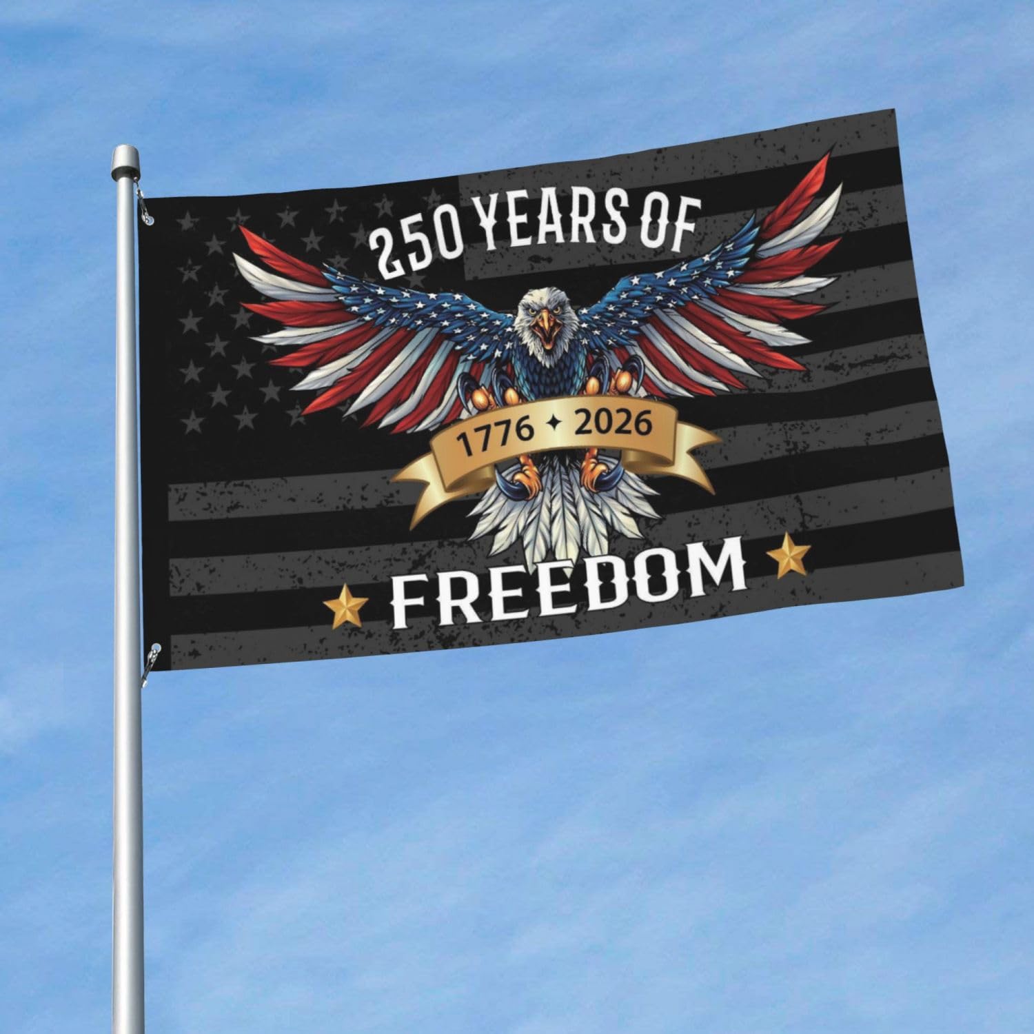 Packaging of YINGFAN 250 Years flag with specifications