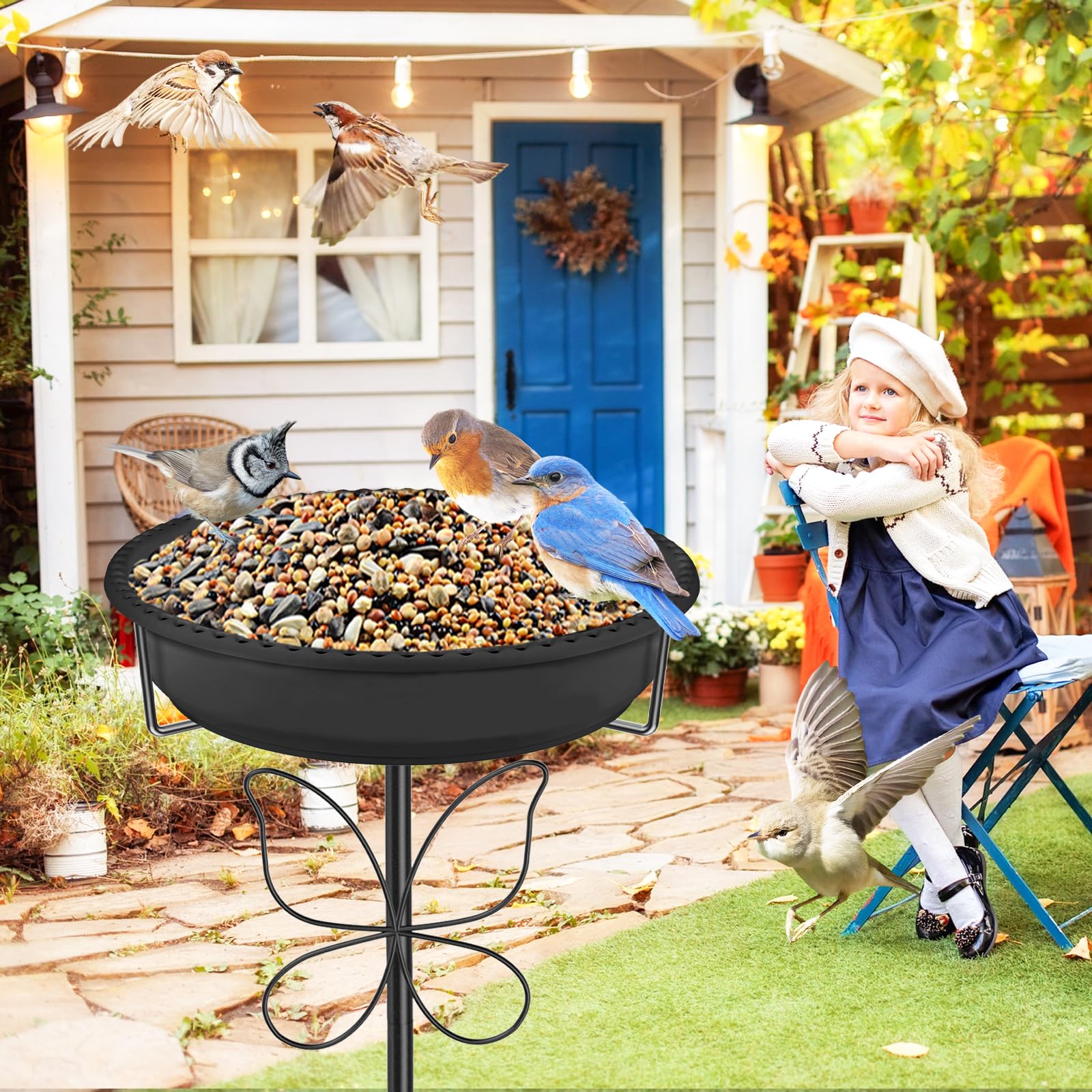 Packaging of YOADEHOA Bird Bath with bowl and feeder