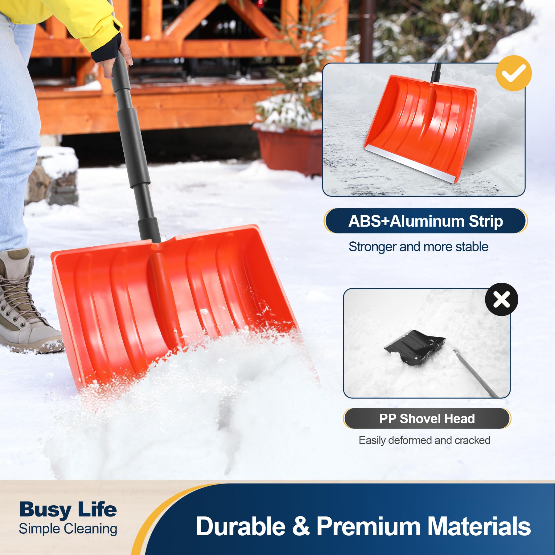 Packaging of Yocada snow shovel showing installation instructions