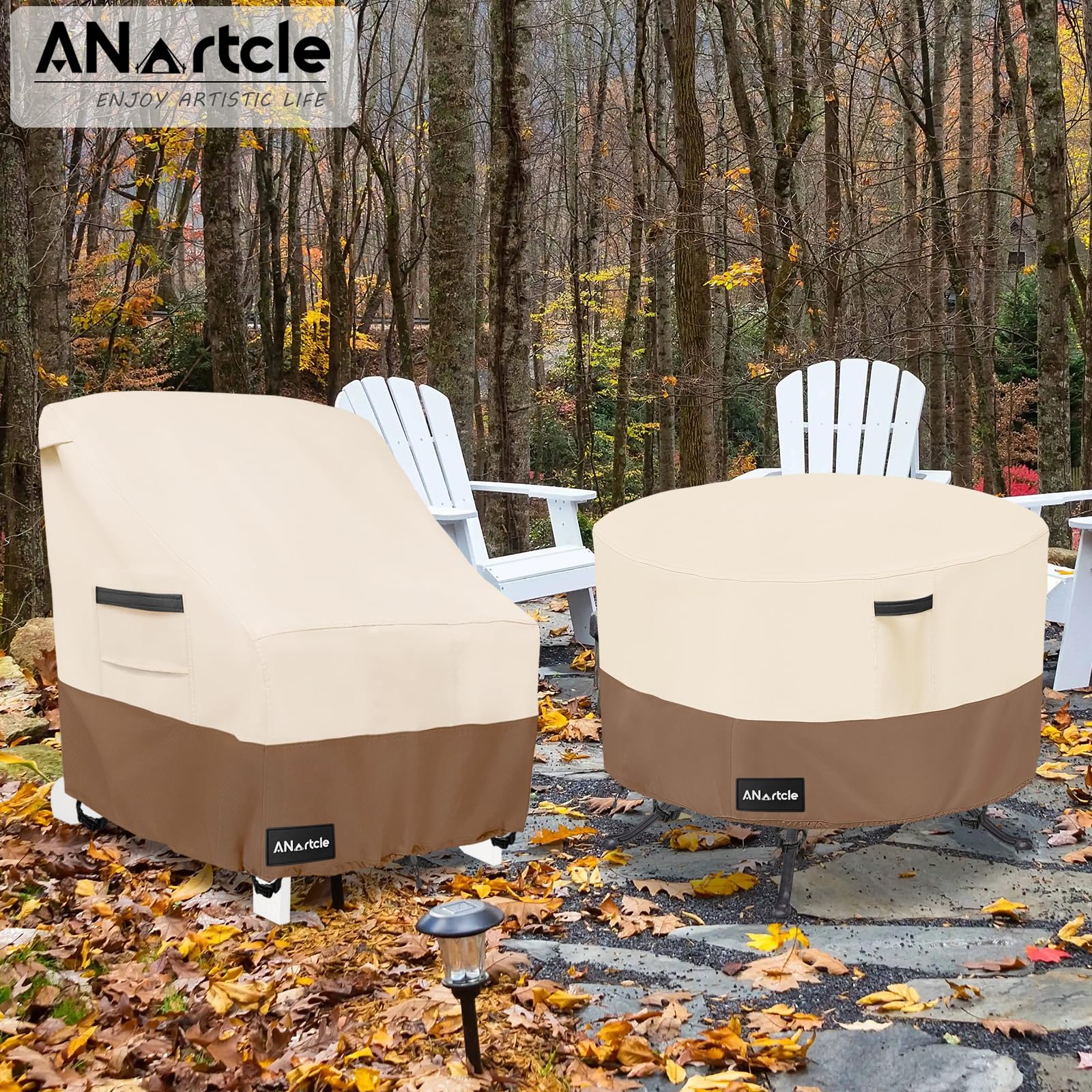 Padded handle of ANartcle round patio table cover for easy removal