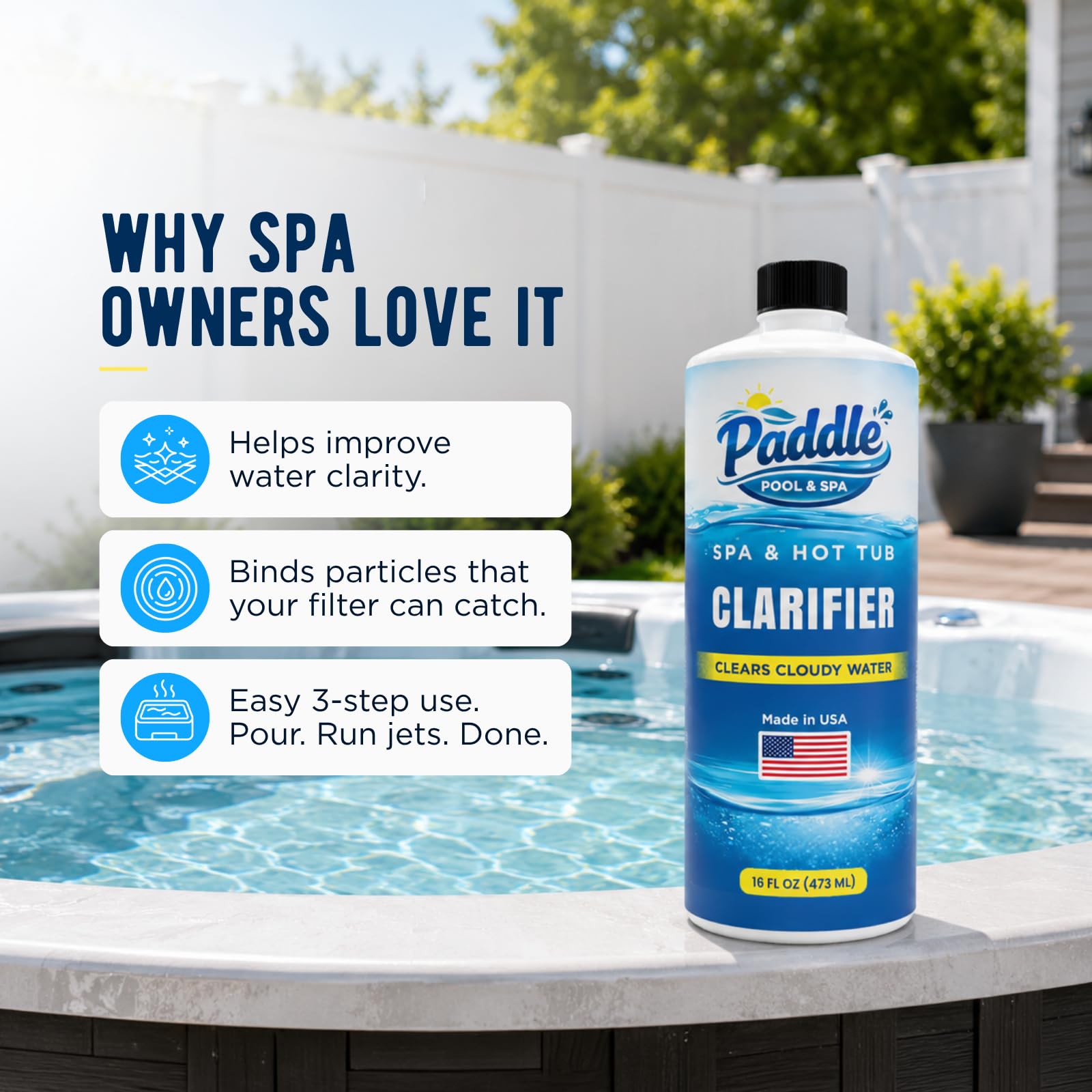 Paddle Hot Tub Clarifier 16 oz bottle packaging