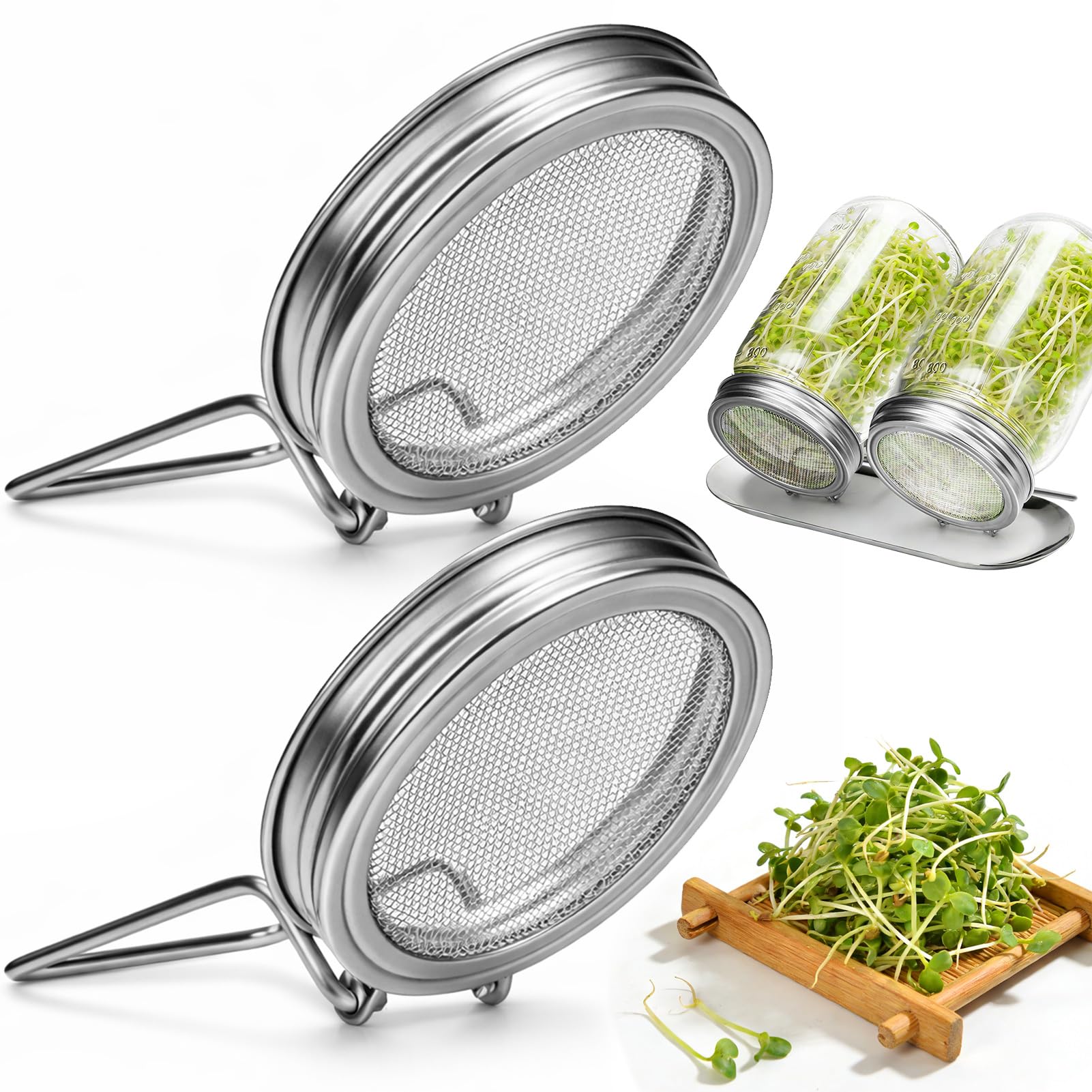 Palksky sprouting lids for wide mouth Mason jars, front view