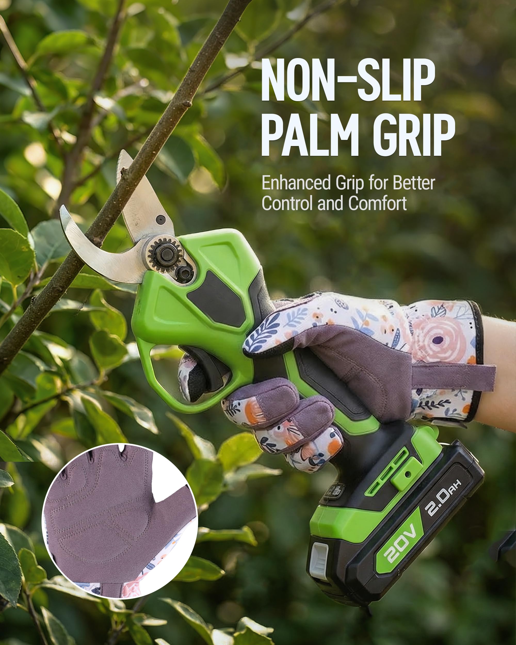 Palm view of WORKPRO Floral Garden Gloves showcasing grip