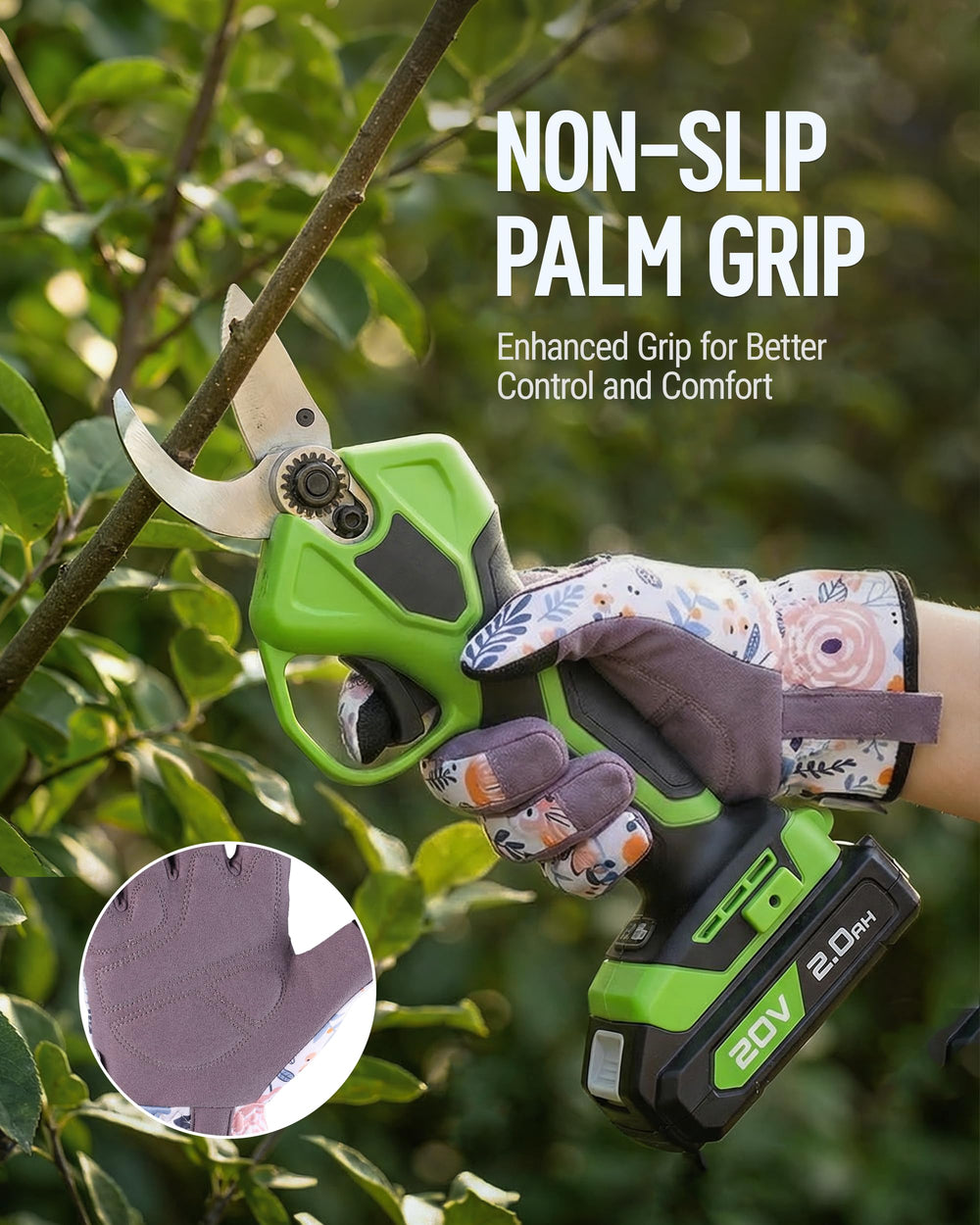 Palm view of WORKPRO Floral Garden Gloves showcasing grip