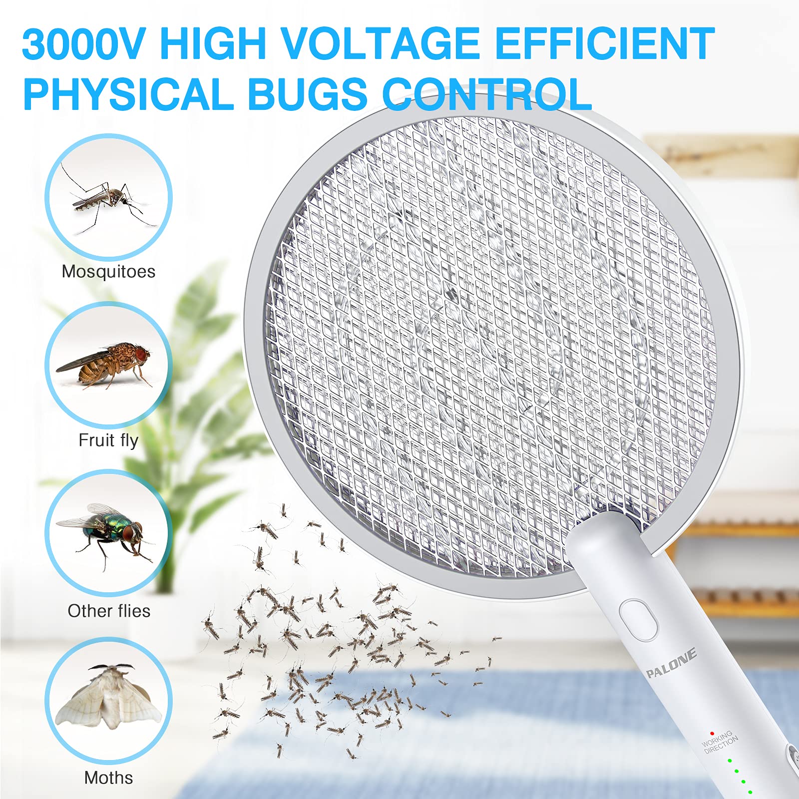 PALONE Electric Fly Swatter 4000V showing power level indicators