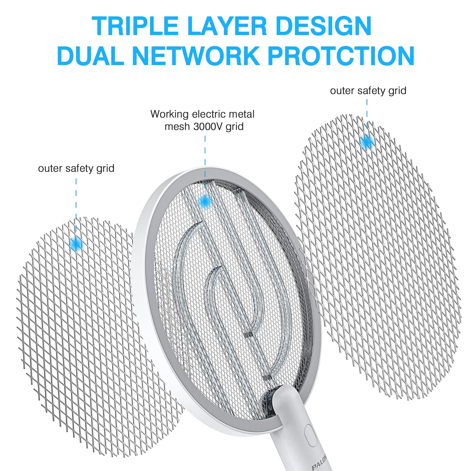 PALONE Electric Fly Swatter showing dual-mode operation switch