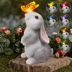 PaLuQiYa Garden Statue Rabbit with butterfly on nose front view