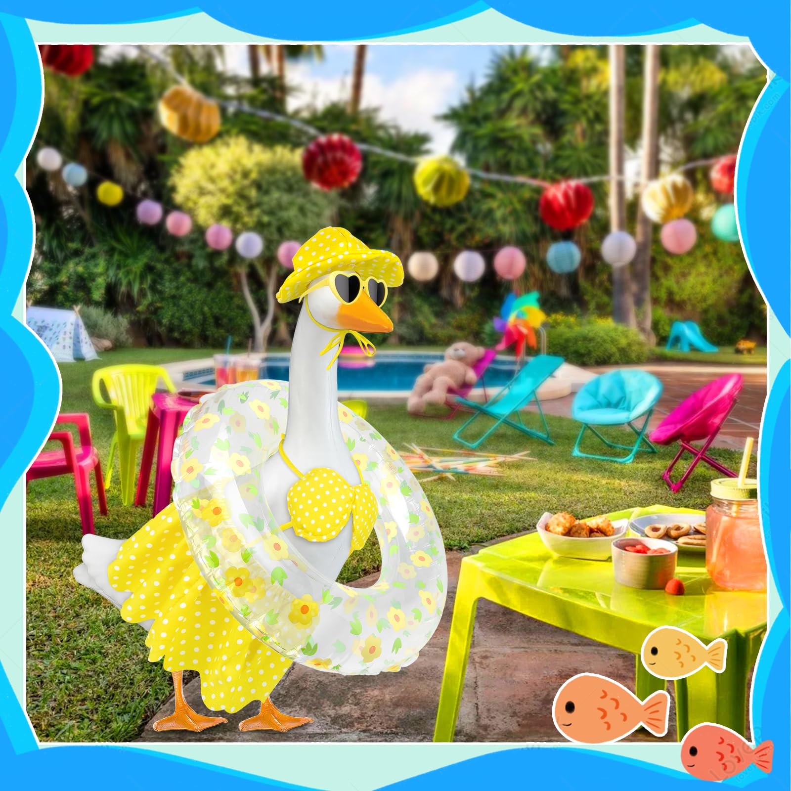 PaLuQiYa Goose Outfit detail of yellow bikini and skirt