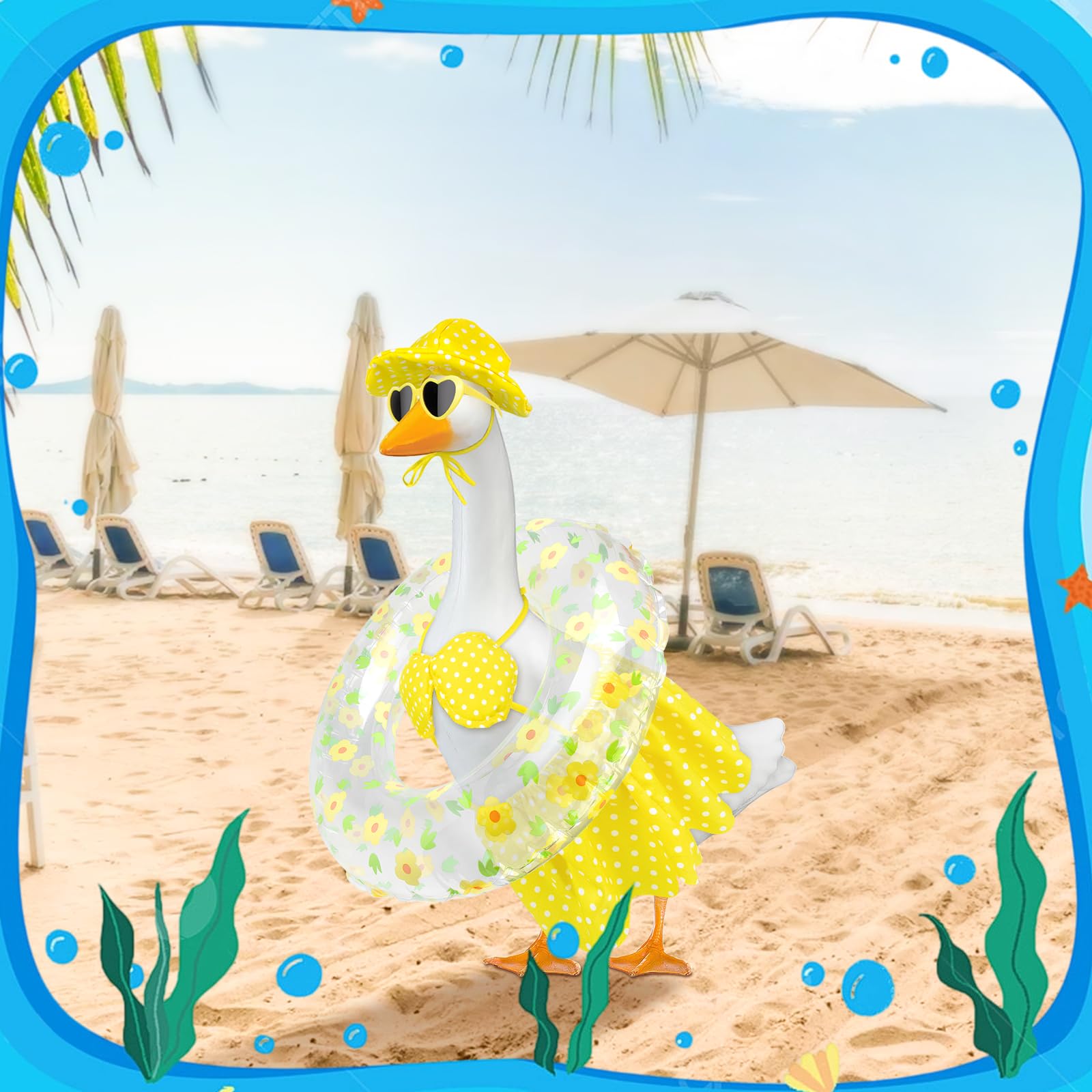 PaLuQiYa Hawaiian themed goose outfit in garden