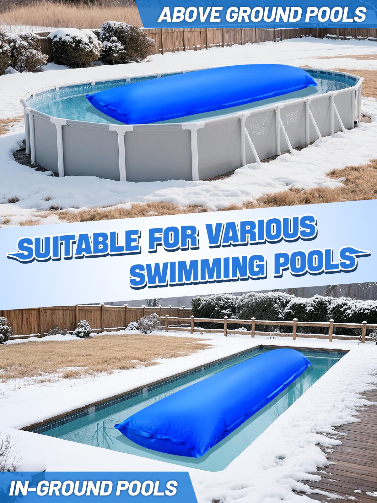 PAMASE inflatable pool pillow in winter setting