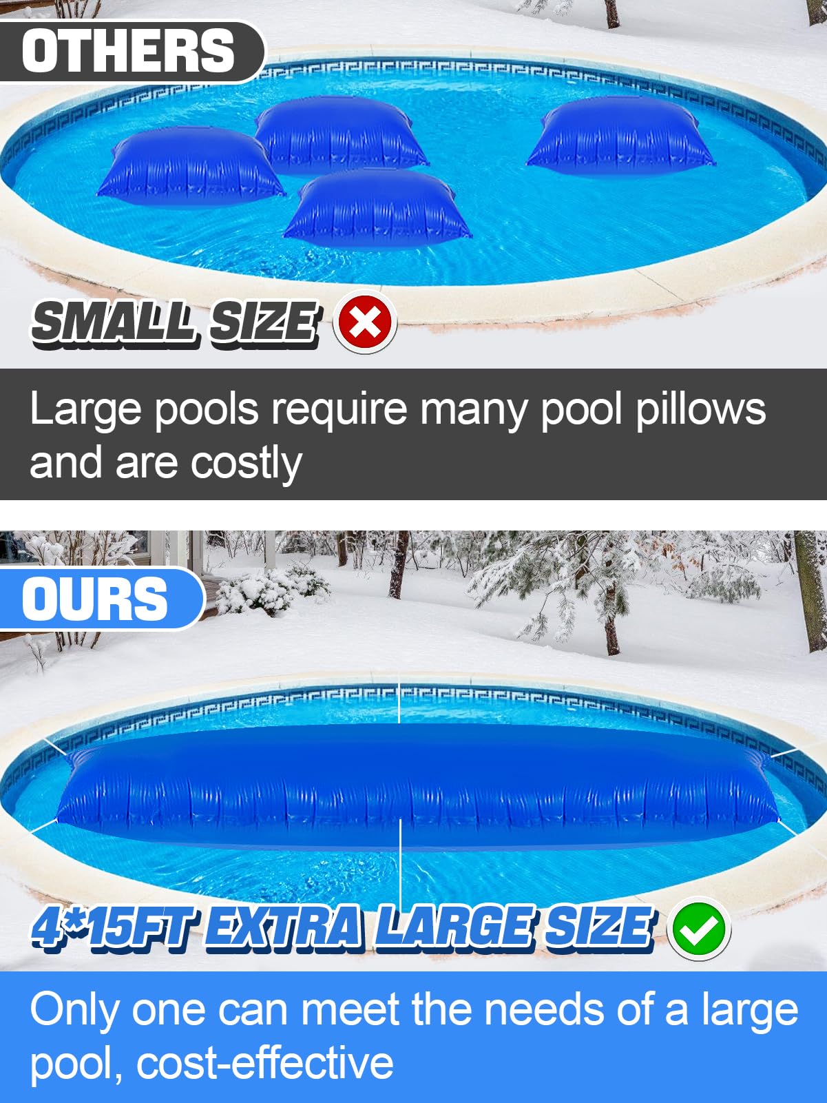 PAMASE pool pillow inflated in an above-ground pool