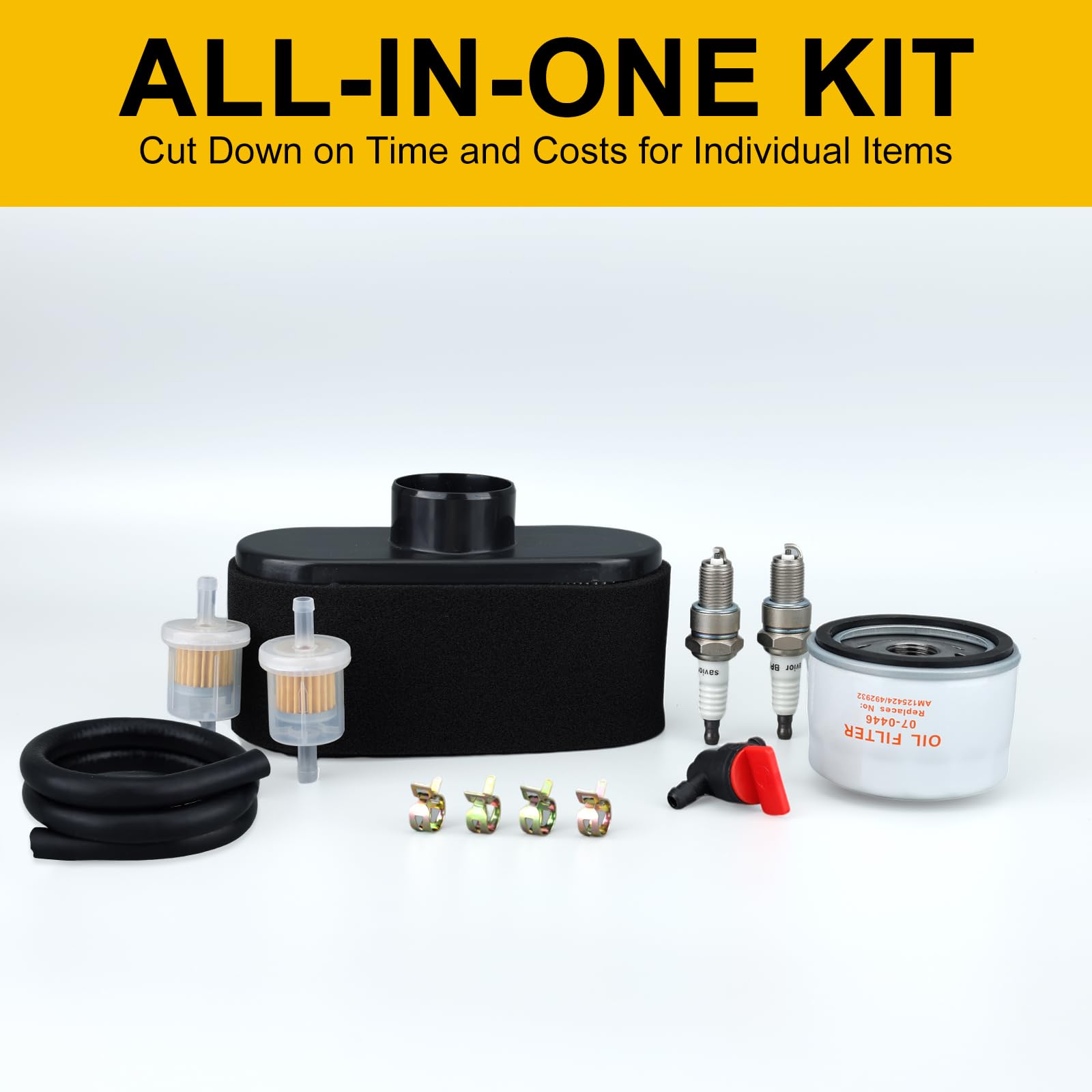 Panari Tune Up Kit components displayed on a lawn mower
