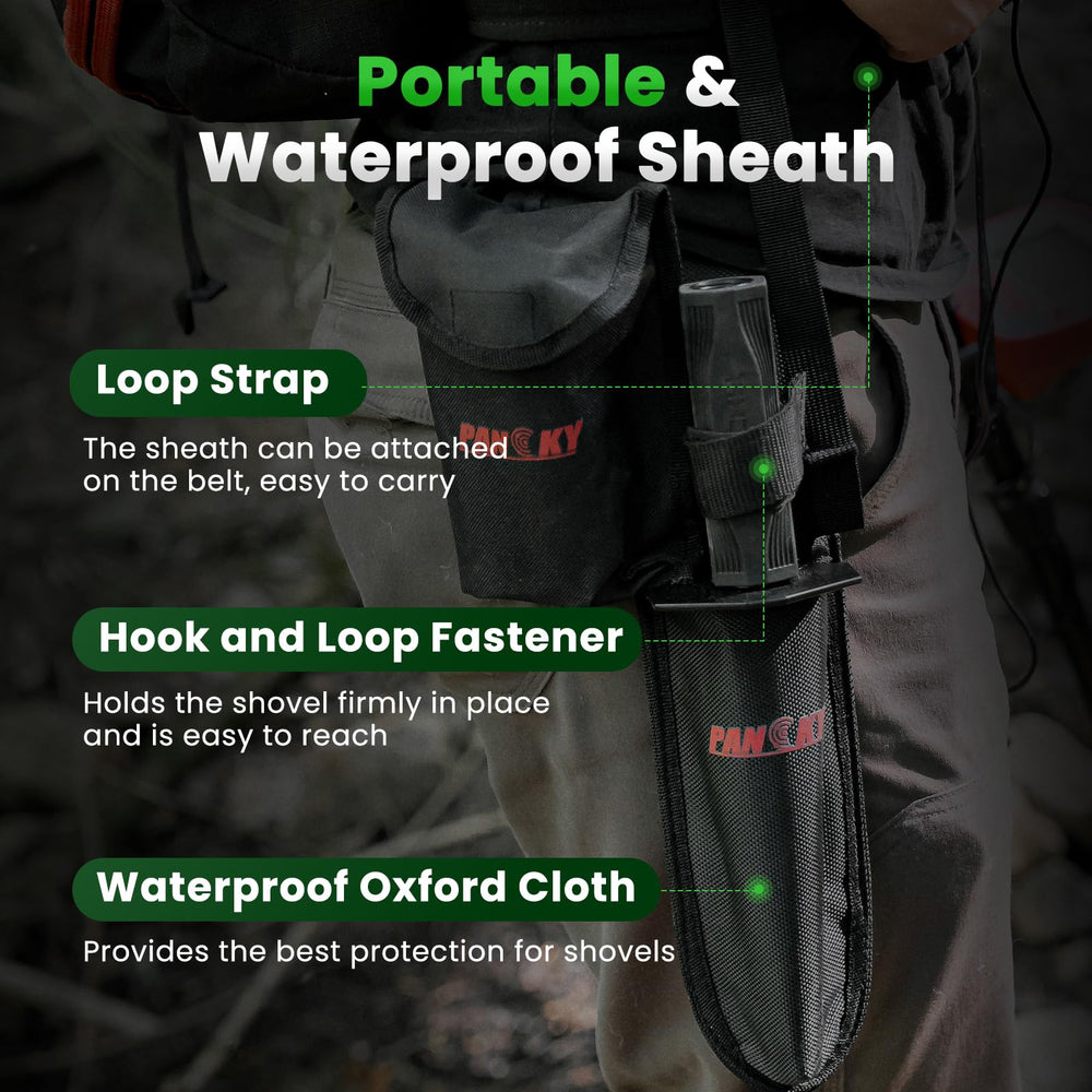 PANCKY Metal Detector Shovel with extended handle in a garden setting