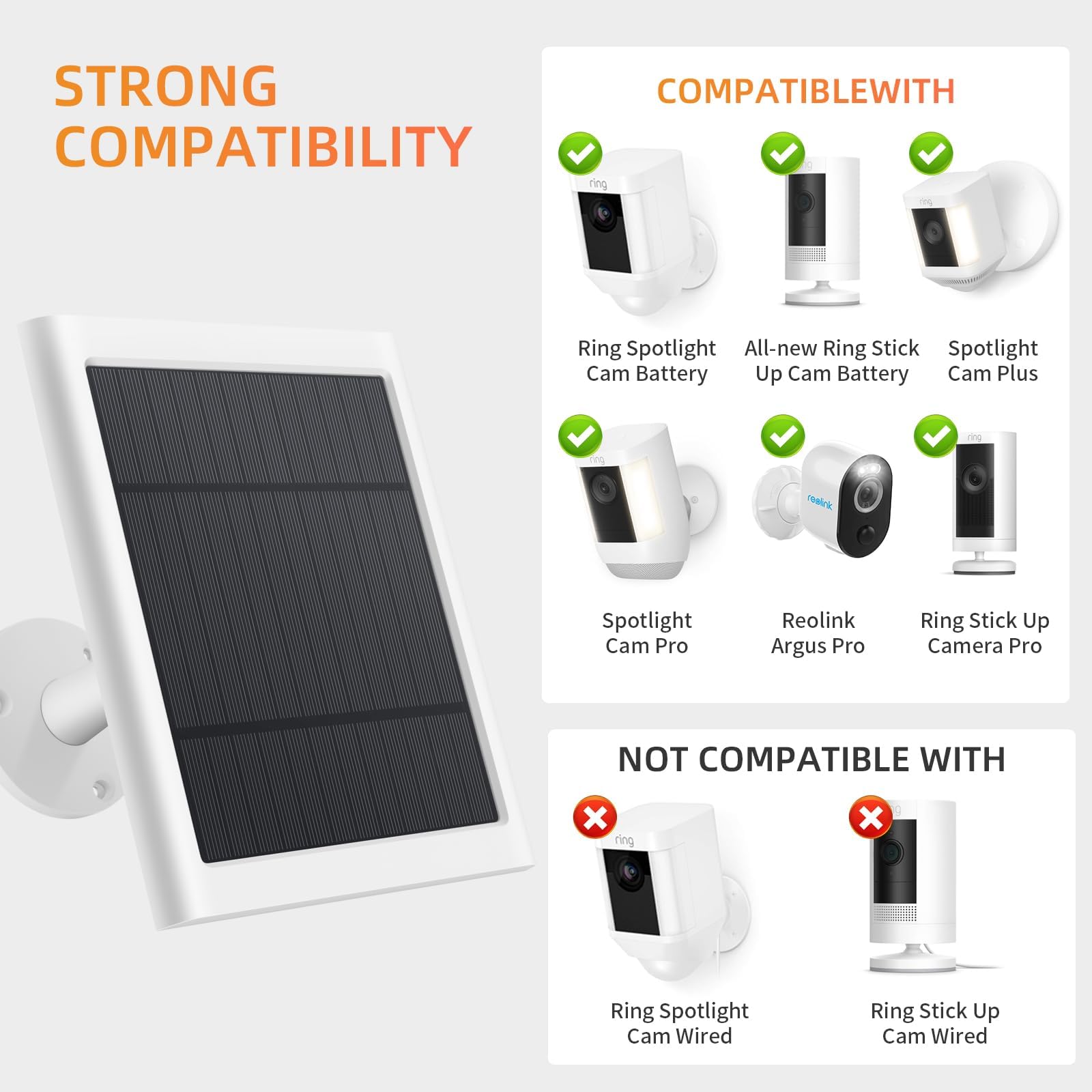 Paodekua Solar Panel for Ring Camera side view showing cable connection