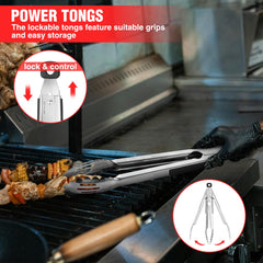 PARGRILL BBQ tongs with adjustable jaw size and lockable feature