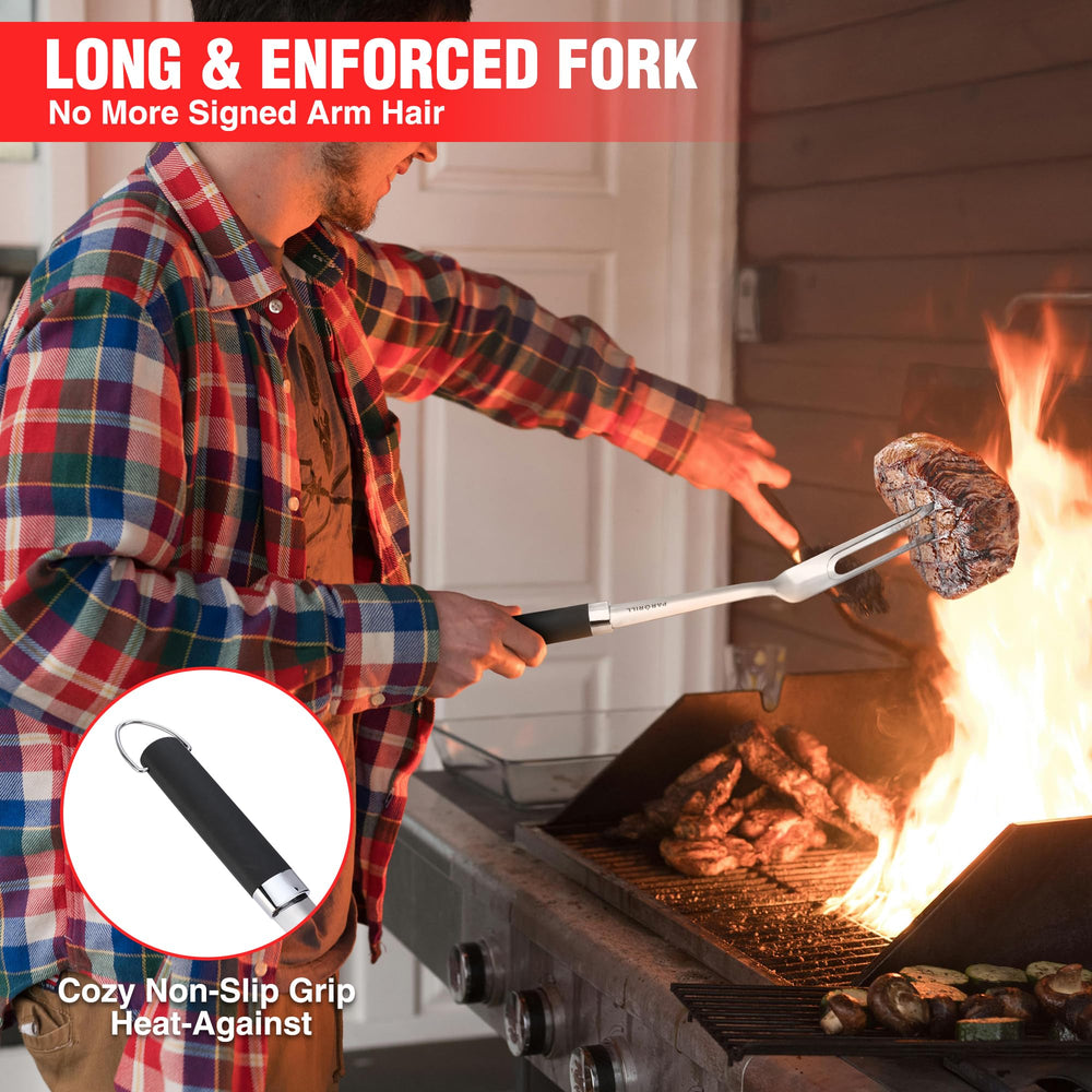 PARGRILL BBQ tool set laid out on a picnic table