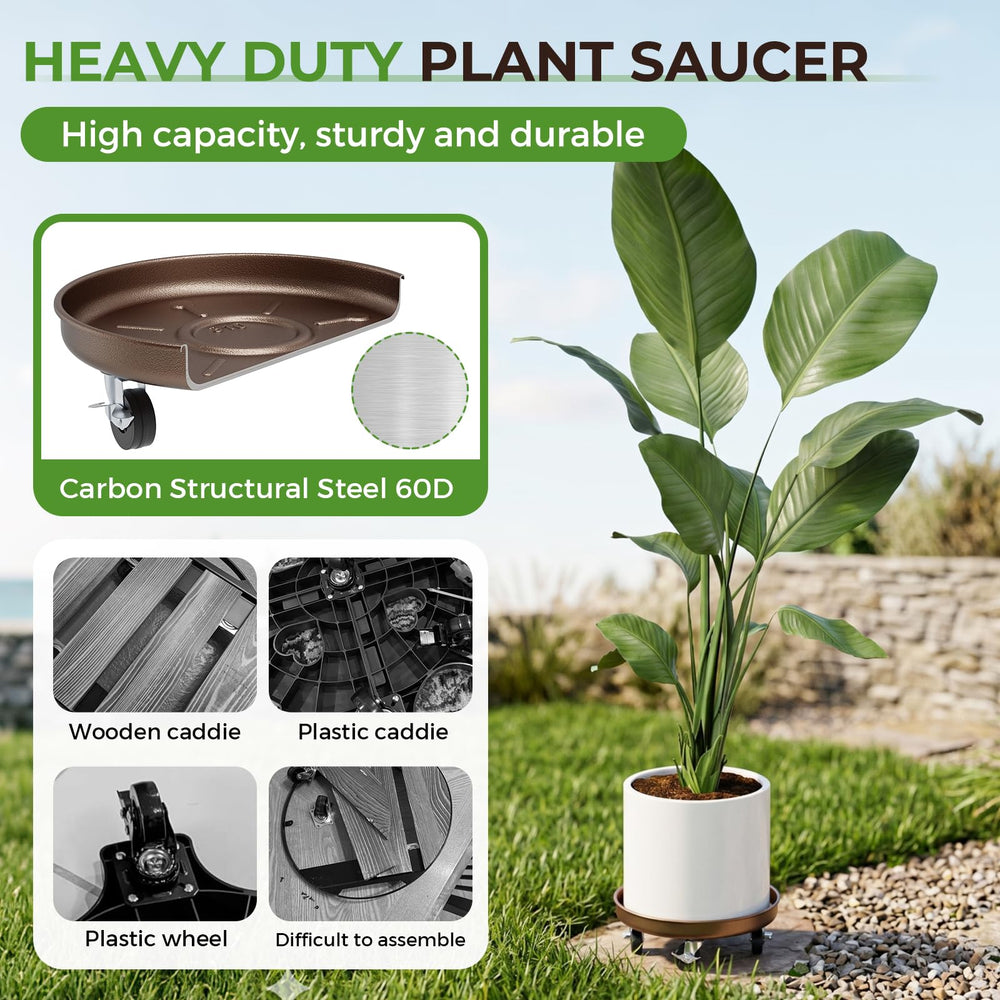 Parsagi Plant Caddy 12-inch side view showing locking casters