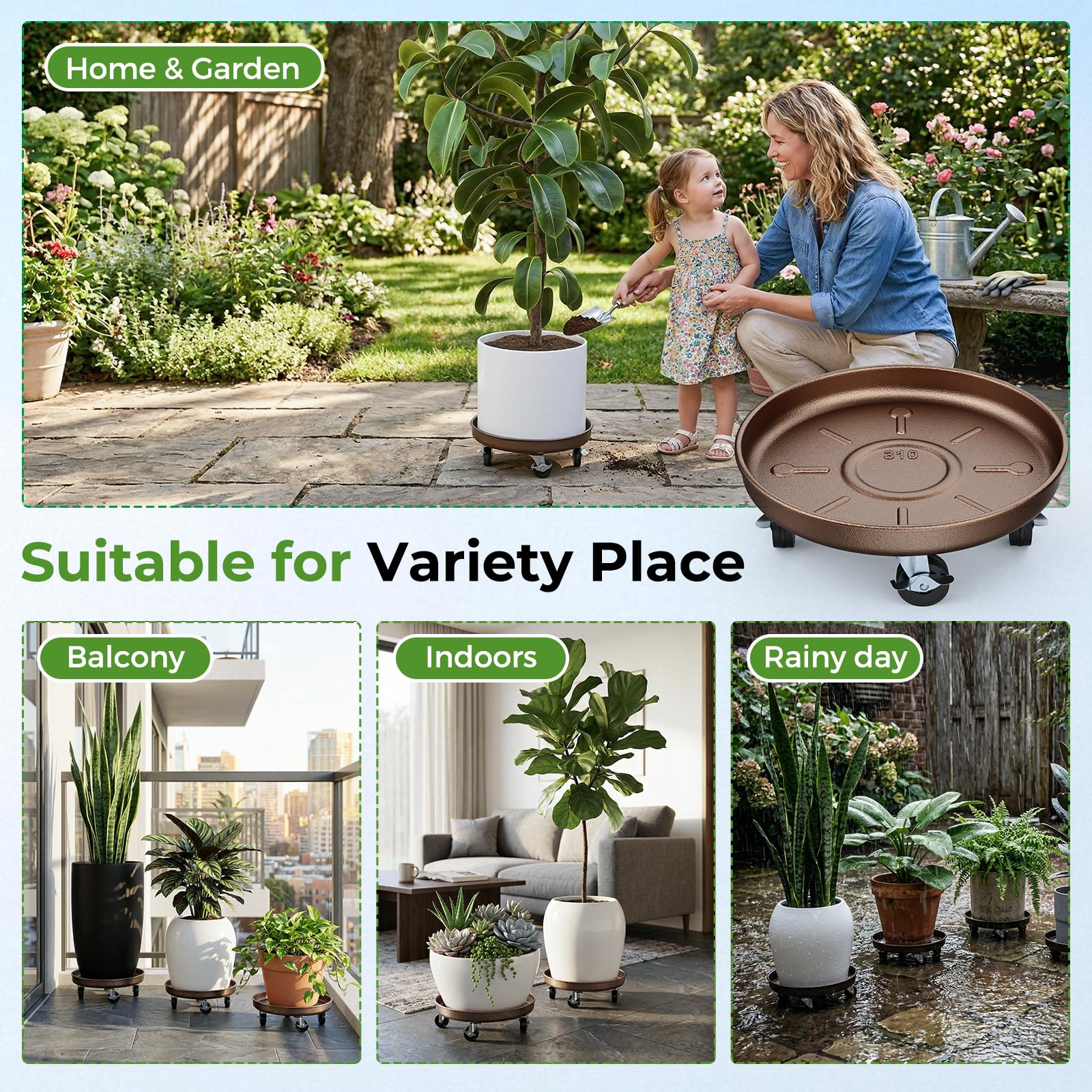 Parsagi plant caddy showcasing its durable metal construction