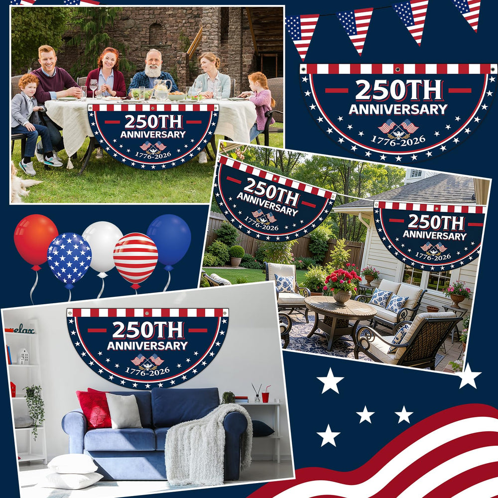 party greeting USA Flag Bunting displayed at a celebration