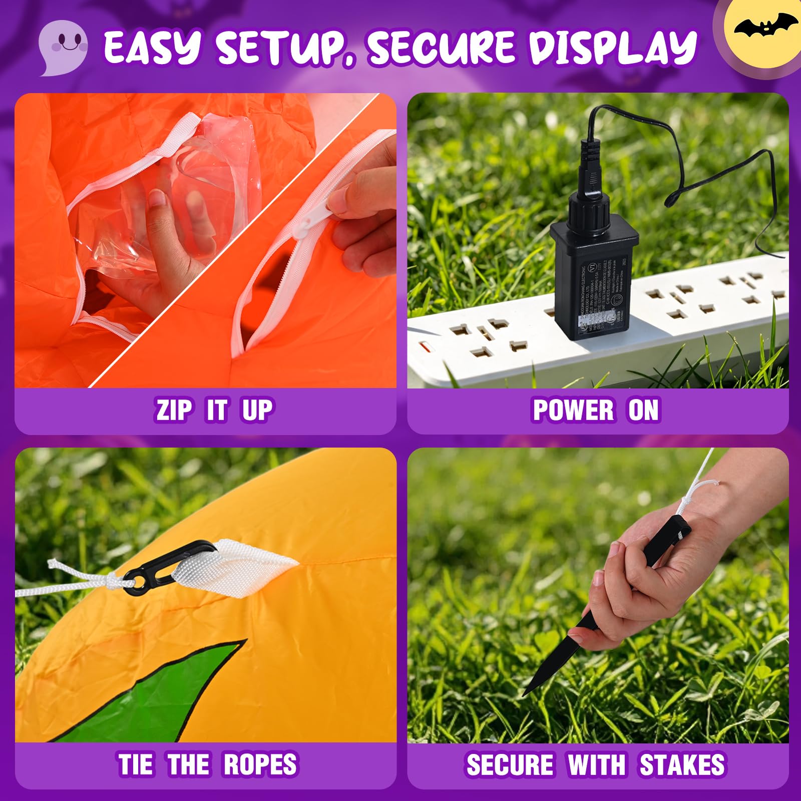 Partyotu inflatable pumpkin ghost combo during nighttime