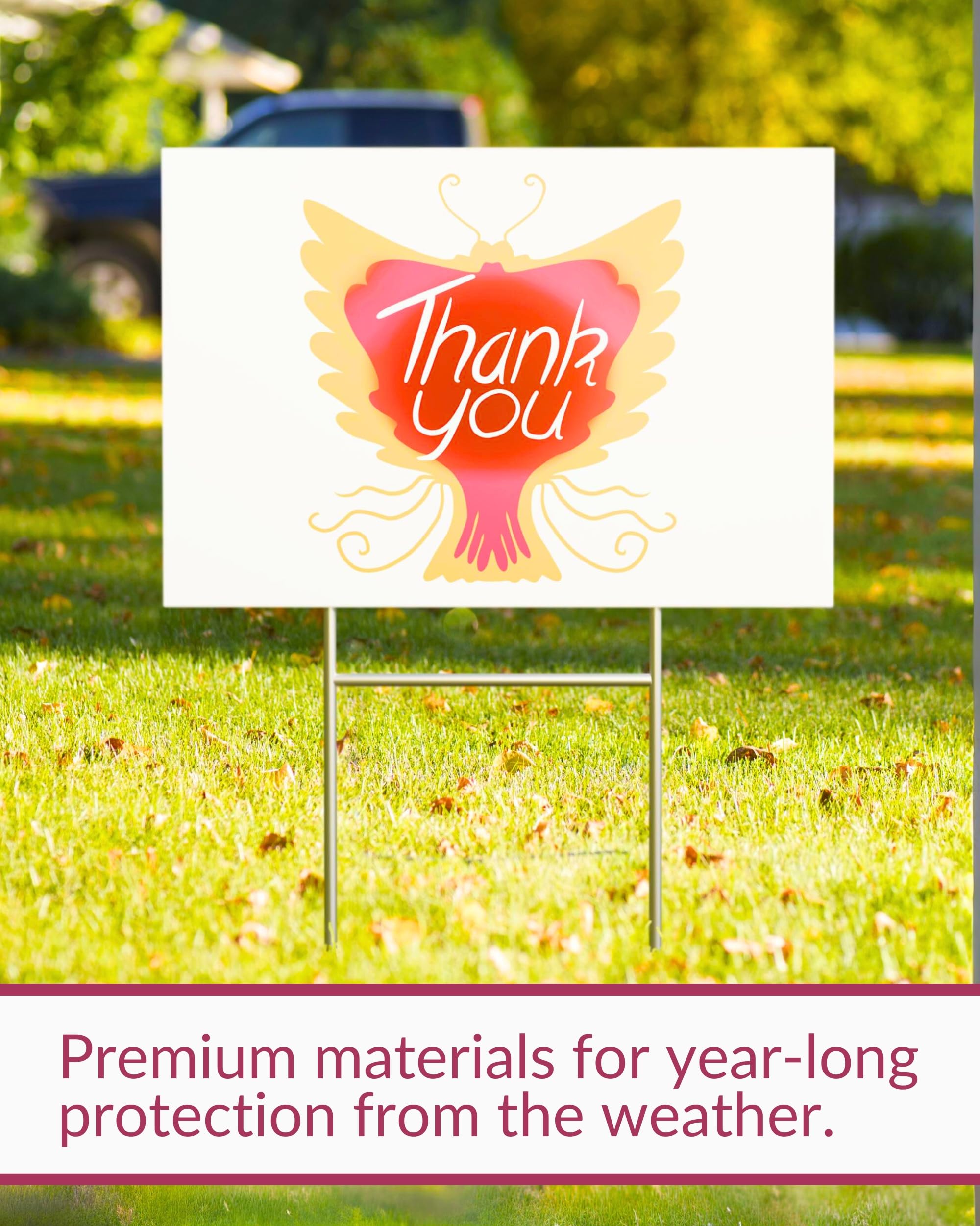 PartyPrints yard sign in a garden setting