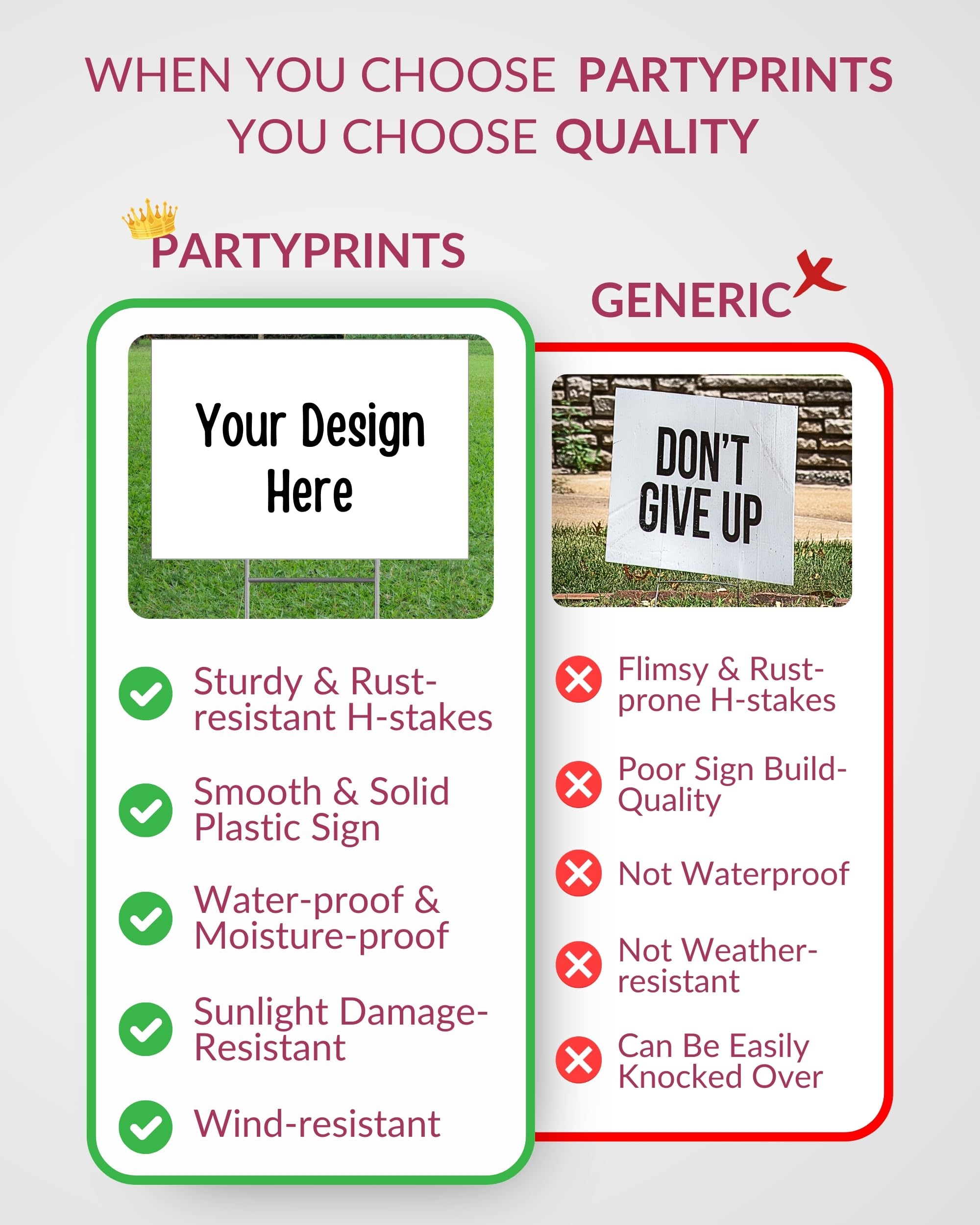 PartyPrints yard signs showing customization options