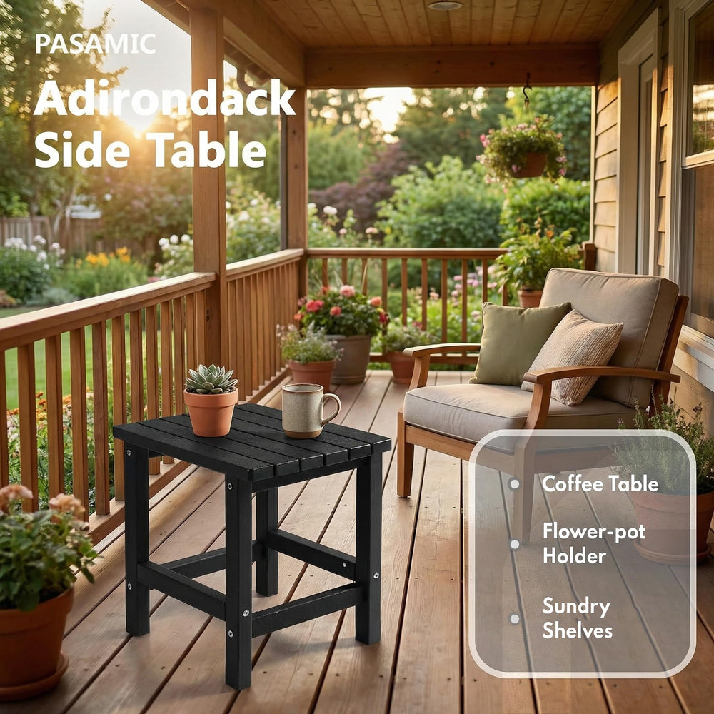 PASAMIC Outdoor Side Table beside adirondack chair