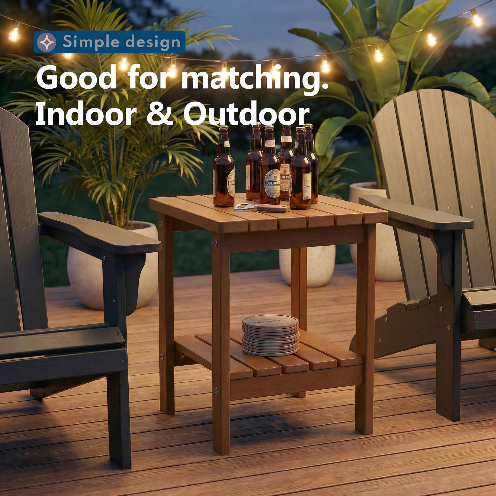 PASAMIC Outdoor Side Table, brown, with plants