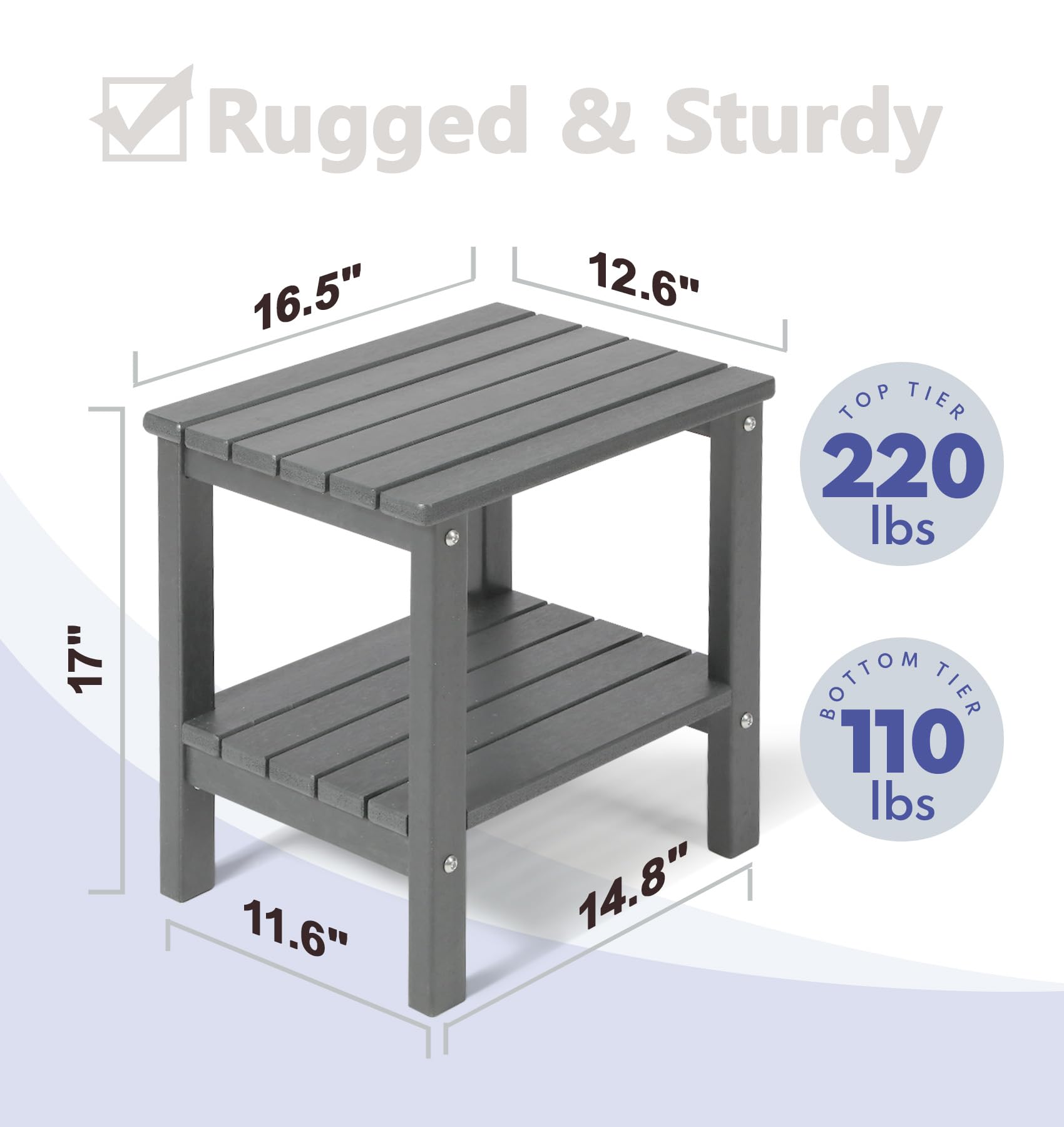 PASAMIC Outdoor Side Table Grey, lower shelf view