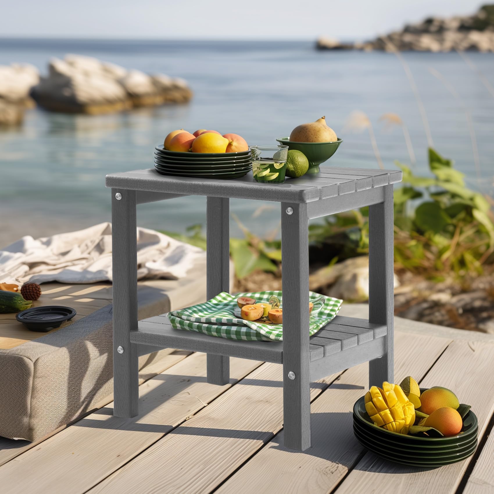 PASAMIC Outdoor Side Table Grey, side view