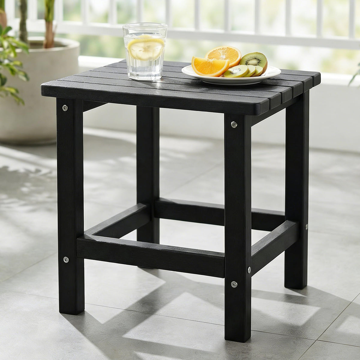 PASAMIC Outdoor Side Table in jet black, front view