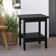 PASAMIC Outdoor Side Table with 2-tier storage in black