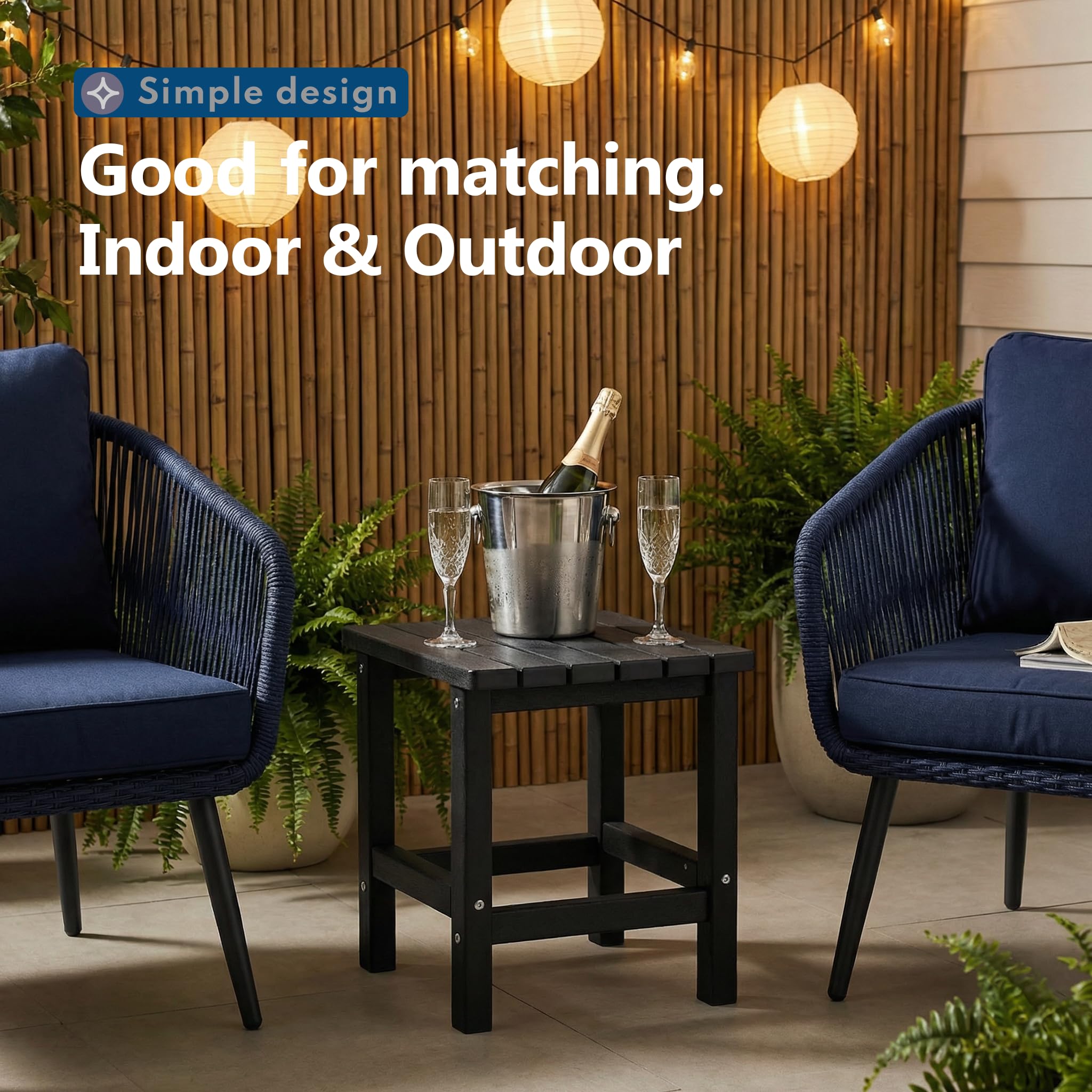 PASAMIC Outdoor Side Table with drinks on top