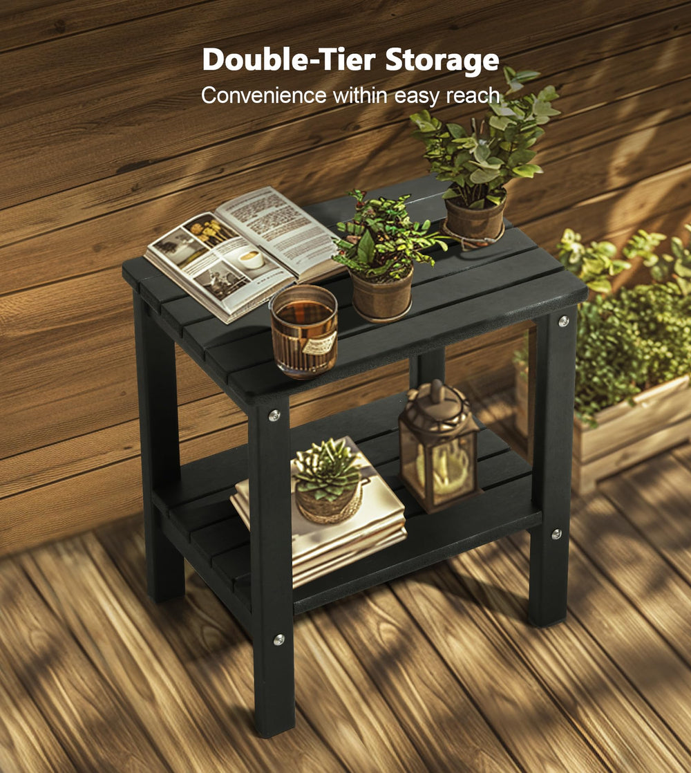 PASAMIC side table showcasing lower shelf with plants