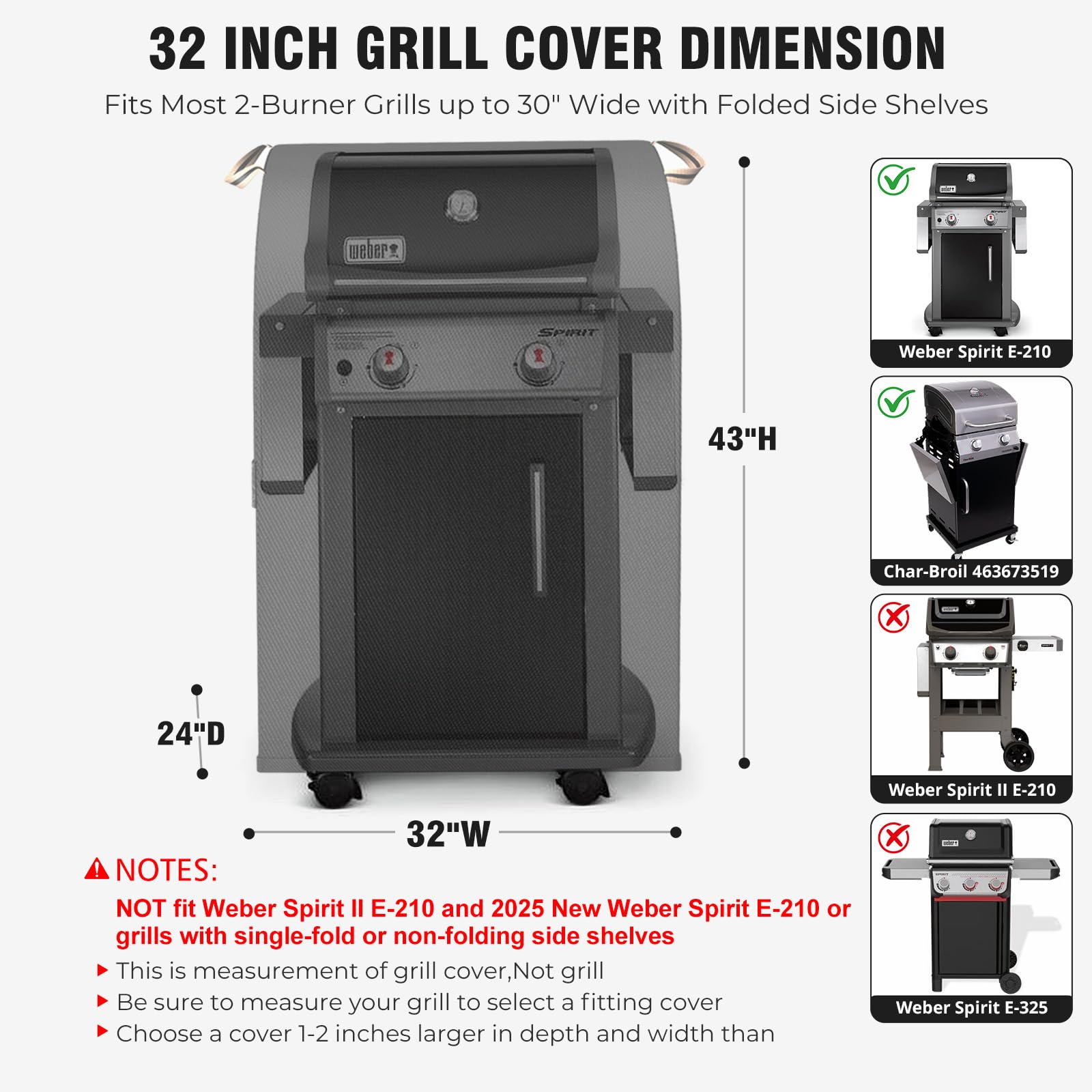 PasWith 32-inch grill cover with adjustable straps