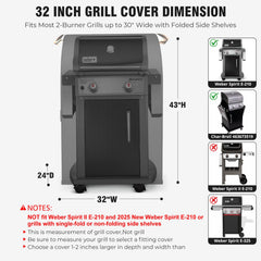 PasWith 32-inch grill cover with adjustable straps