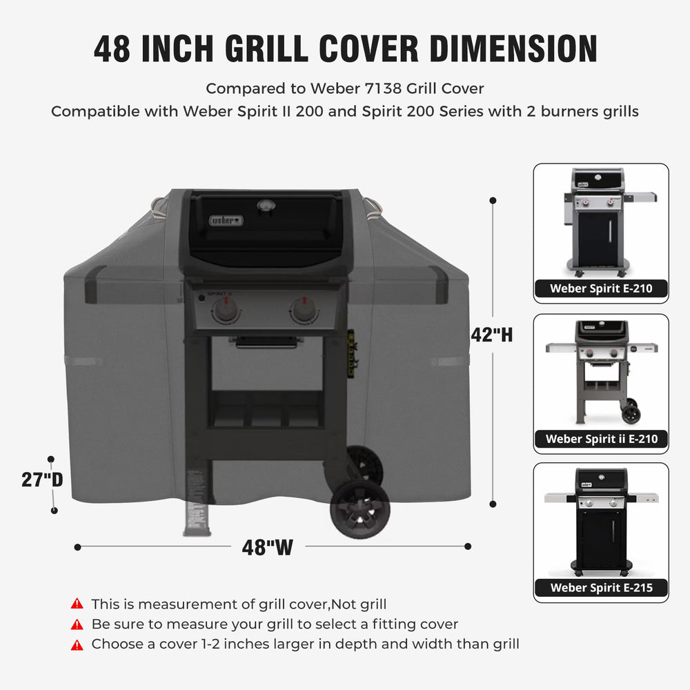 PasWith 48-inch grill cover side view with adjustable straps