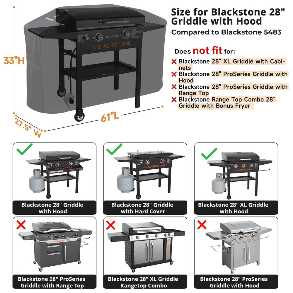 PasWith Griddle Cover for Blackstone 28 in, side view with straps